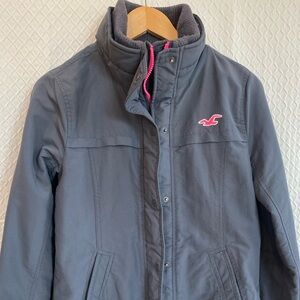 Hollister Gray Jacket with Pink Logo/Detailing. Zipper works as it should. Small